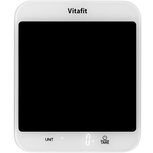 Vitafit 15kg Küchenwaage, Genauigkeit 1g durch Unser Professionelle Waagenfabrik Seit 2001,LFGB-Zulassung Waage Küche Digital zum Kochen und Backen, Große Plattform 215x180mm, 3 AAA-Batterien, Schwarz