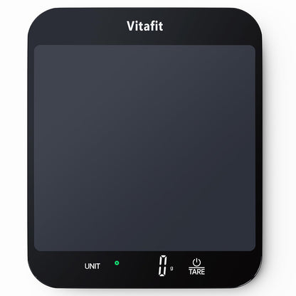 Vitafit 15kg Küchenwaage, Genauigkeit 1g durch Unser Professionelle Waagenfabrik Seit 2001,LFGB-Zulassung Waage Küche Digital zum Kochen und Backen, Große Plattform 215x180mm, 3 AAA-Batterien, Schwarz