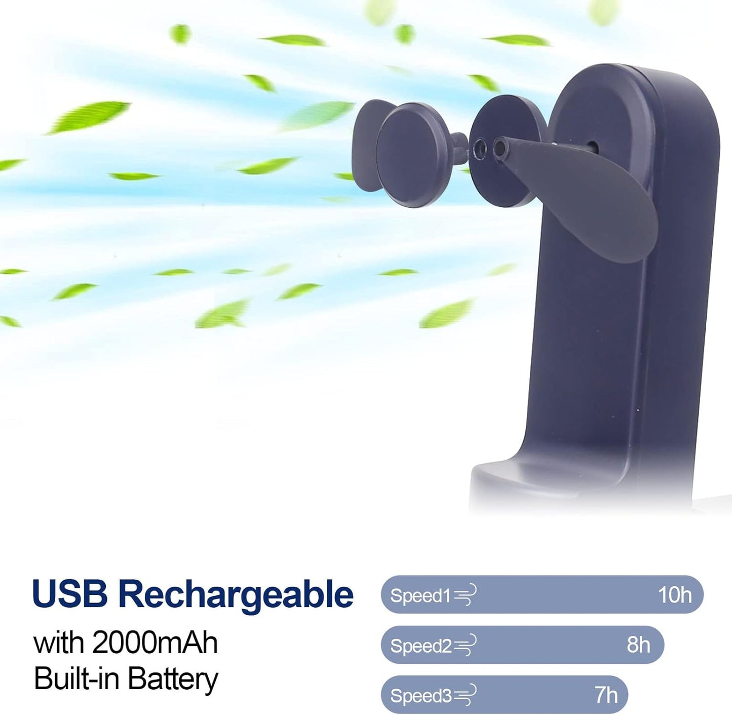 USB Tischventilator Clip Fan mit 2800mAh Wiederaufladbare Batterie, Min Ventilator mit 3 Geschwindigkeitsstufen und Lichtern,360° Drehung Tischventilatoren Akku für drinnen draußen