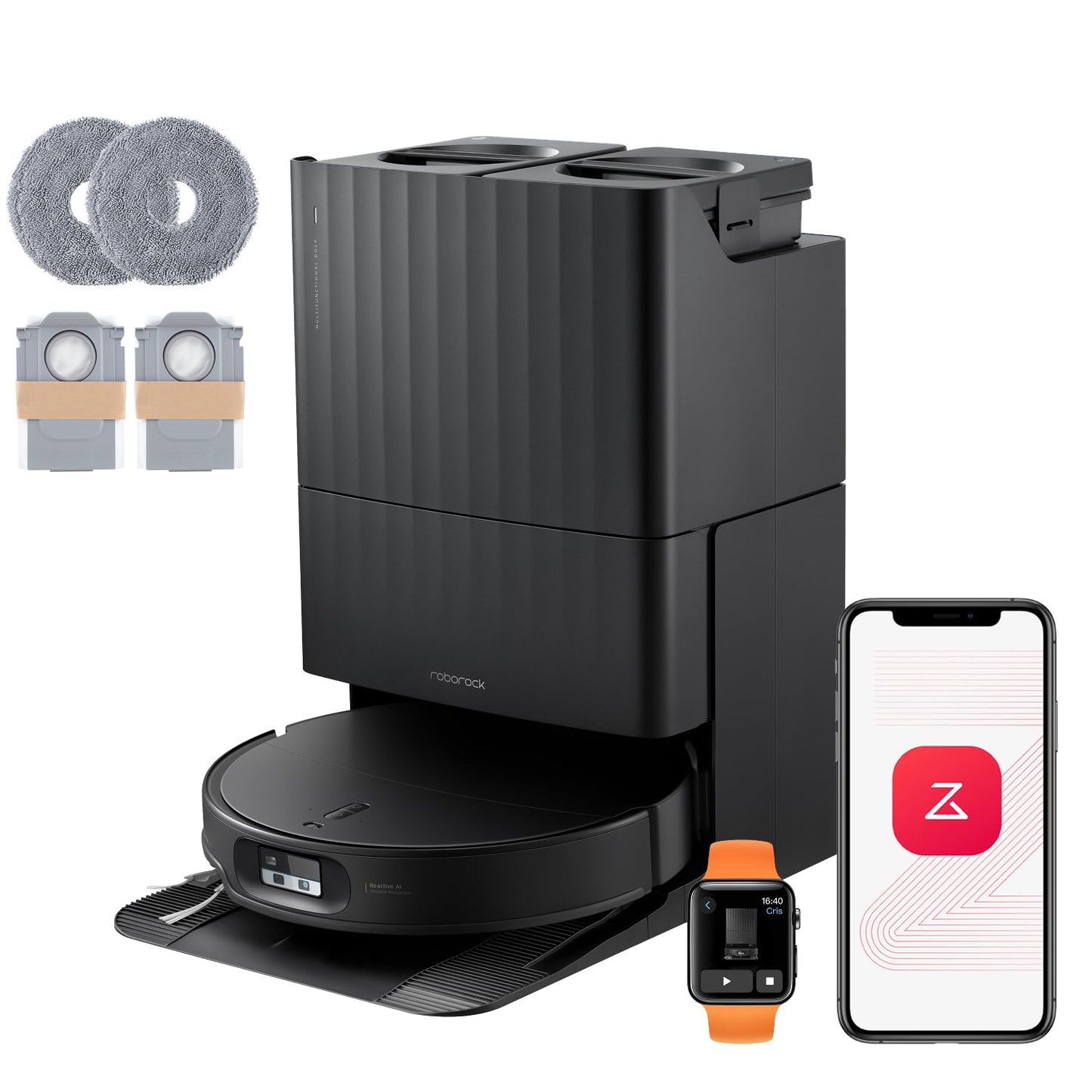 roborock Qrevo Edge 2 Set Saugroboter mit Wischfunktion&Hebarem Wischmopp, 25.000 Pa, Anti-Tangle, ultraflach 7,98 cm, 80 °C Heißwasser-Moppwäsche, FlexiArm-Technologie, AI-Hinderniserkennung(Schwarz)