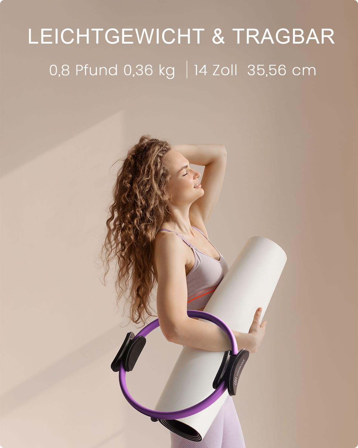 LIONSCOOL Pilates-Ring-Set – 14“/35cm Magic Circle mit Doppelgriffen – Inkl. platzfestem Miniball, Widerstandsbändern, Anleitung und Tasche