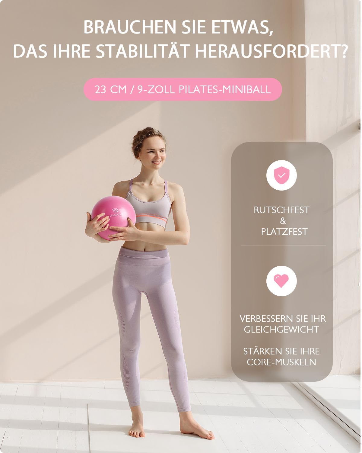 LIONSCOOL Pilates-Ring-Set – 14“/35cm Magic Circle mit Doppelgriffen – Inkl. platzfestem Miniball, Widerstandsbändern, Anleitung und Tasche