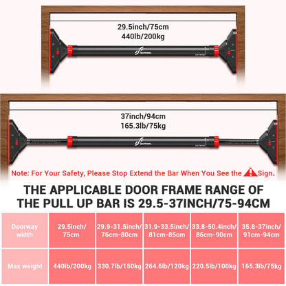 Klimmzugstange Türrahmen, Sportneer Pull Up Bar Tragkraft bis 200 Kg, Reckstange Ohne Schrauben 75-94 cm Ausziehbar, Türreck mit 16,5x4,5 cm PVC-Matten & Neues 360° Drehbares Zahnradschloss