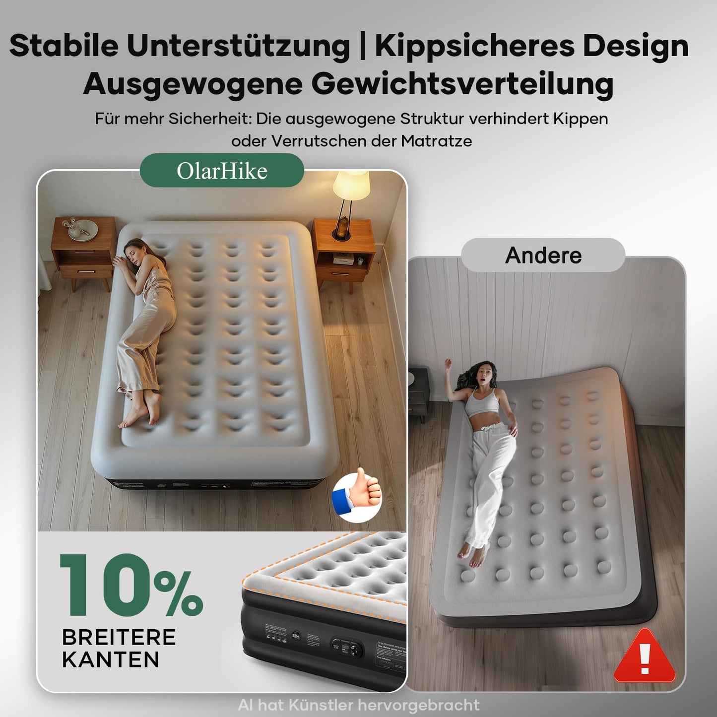 OlarHike Luftmatratze Selbstaufblasend, Luftbett 2 Personen, Gästebett, Luftmatratze 140x200, 1er Pack, aufblasbar für Camping, Zelt, Sofa und Heimgebrauch - 140 x 200 x 46 cm