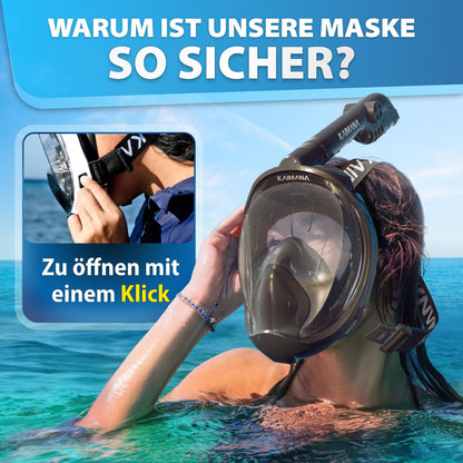 Die Preisgekrönte KAIMANA® Schnorchelmaske für Erwachsene & Kinder - absolut CO2 sicher - inkl. Tragetasche - Tauchermaske Erwachsene - Vollgesichtsmaske Tauchmaske