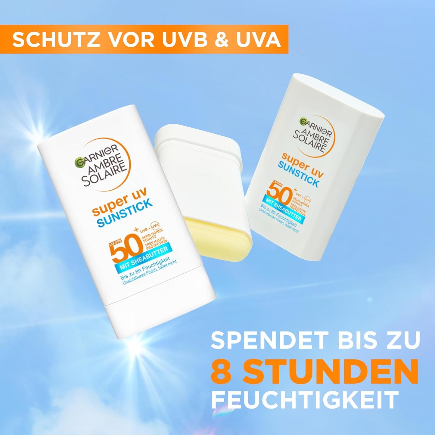 Garnier Ambre Solaire Sensitive Expert + Hydrating UV Water Sonnenschutzspray LSF 50 – Sonnen-Spray für Körper, Gesicht, Kopfhaut & Haare – Wasserfest, sandresistent & nicht fettend – 150ml