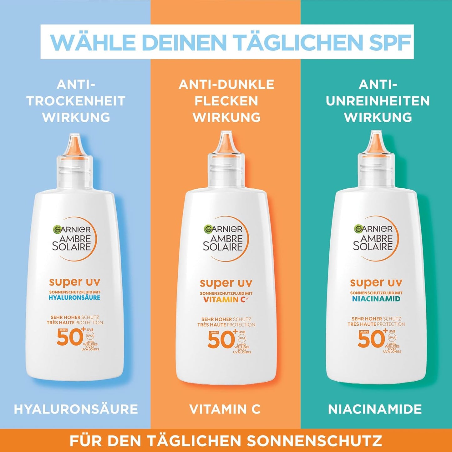 Garnier Ambre Solaire Sensitive Expert + Hydrating UV Water Sonnenschutzspray LSF 50 – Sonnen-Spray für Körper, Gesicht, Kopfhaut & Haare – Wasserfest, sandresistent & nicht fettend – 150ml