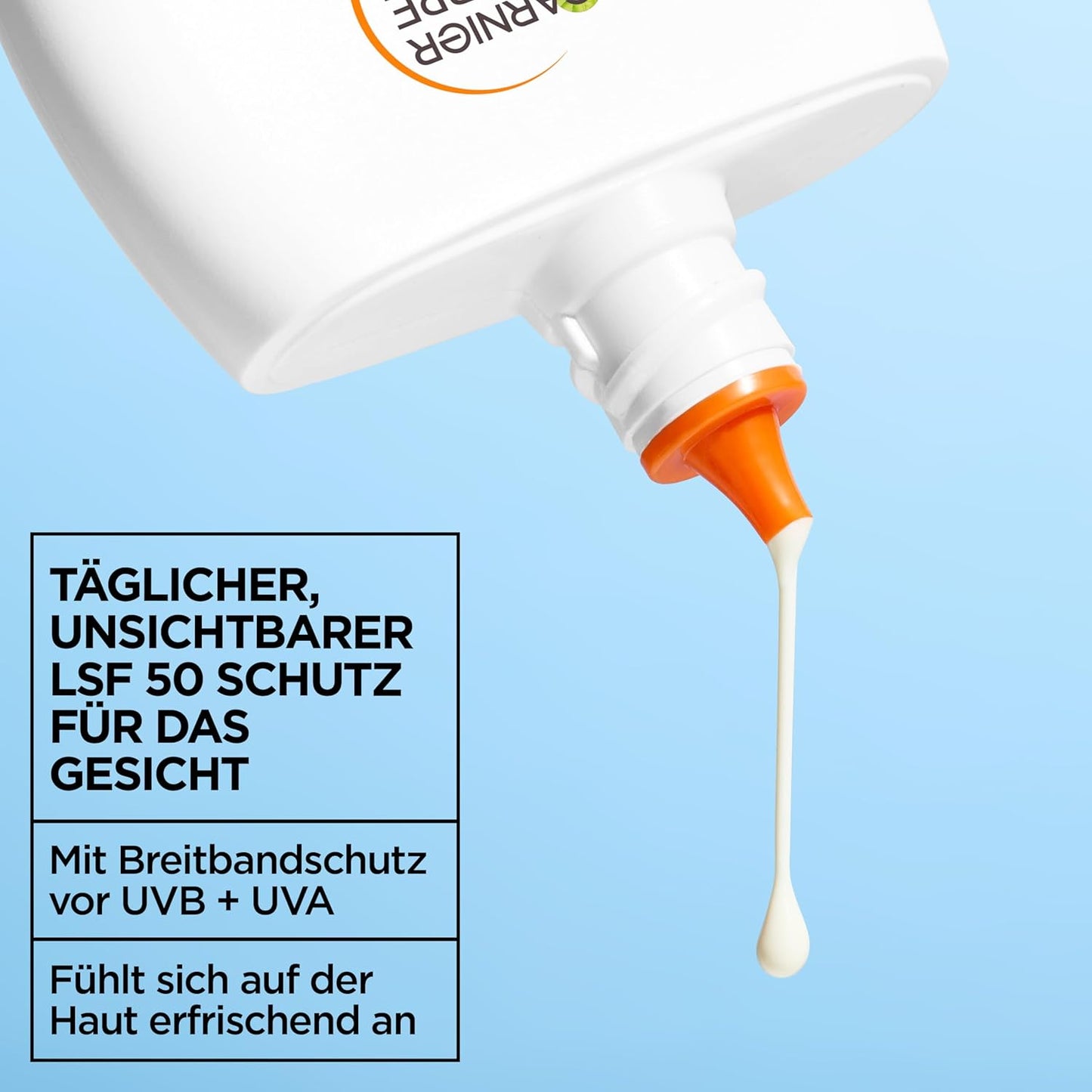 Garnier Ambre Solaire Sensitive Expert + Hydrating UV Water Sonnenschutzspray LSF 50 – Sonnen-Spray für Körper, Gesicht, Kopfhaut & Haare – Wasserfest, sandresistent & nicht fettend – 150ml