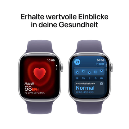 Apple Watch Series 11 GPS 42 mm Smartwatch mit Aluminiumgehäuse in Roségold und Sportarmband in Blassrosa (M/L). Schlafindex, Fitnesstracker, Gesundheitstracking, Always-On Display, Wasserschutz