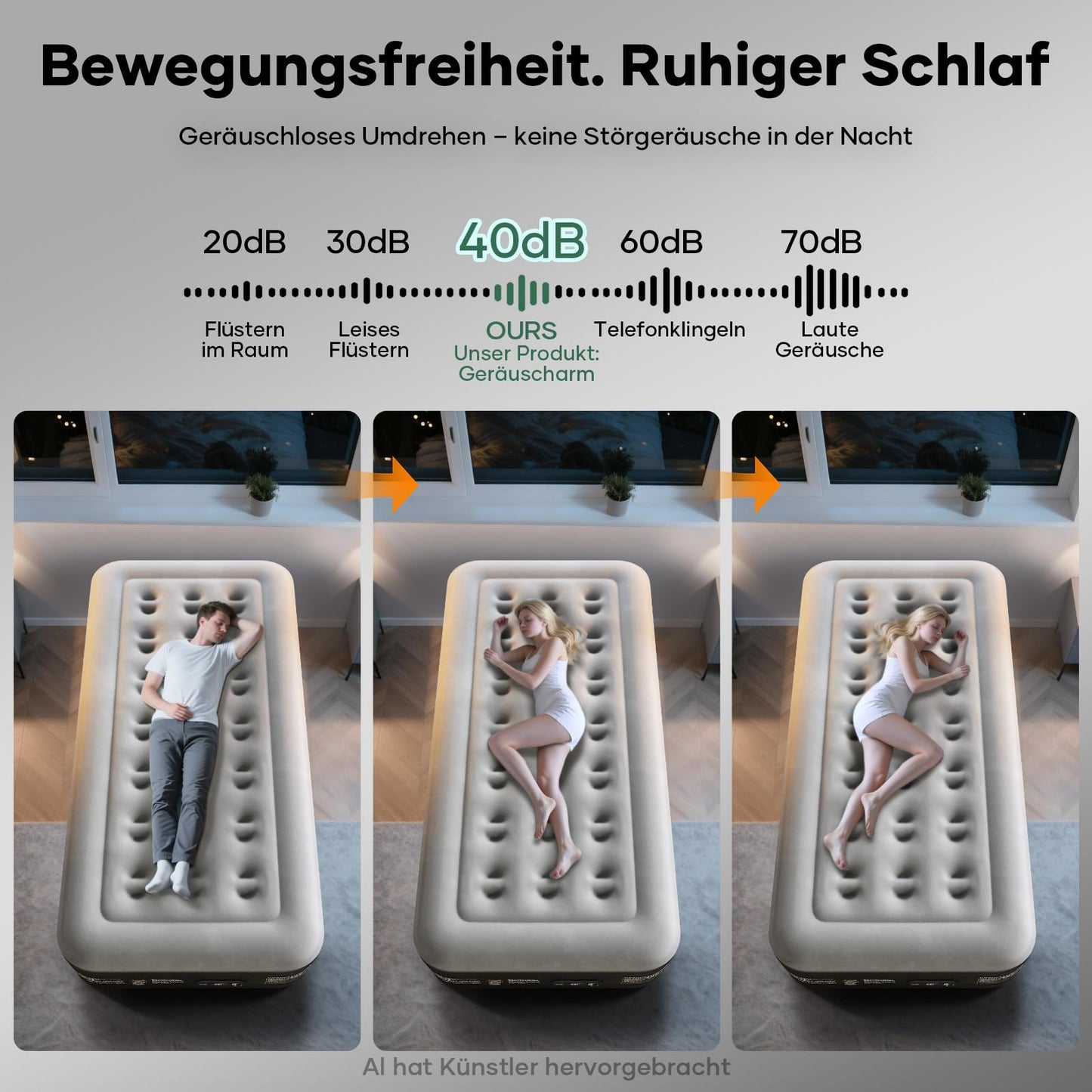 OlarHike Luftmatratze Selbstaufblasend, Luftbett 2 Personen, Gästebett, Luftmatratze 140x200, 1er Pack, aufblasbar für Camping, Zelt, Sofa und Heimgebrauch - 140 x 200 x 46 cm