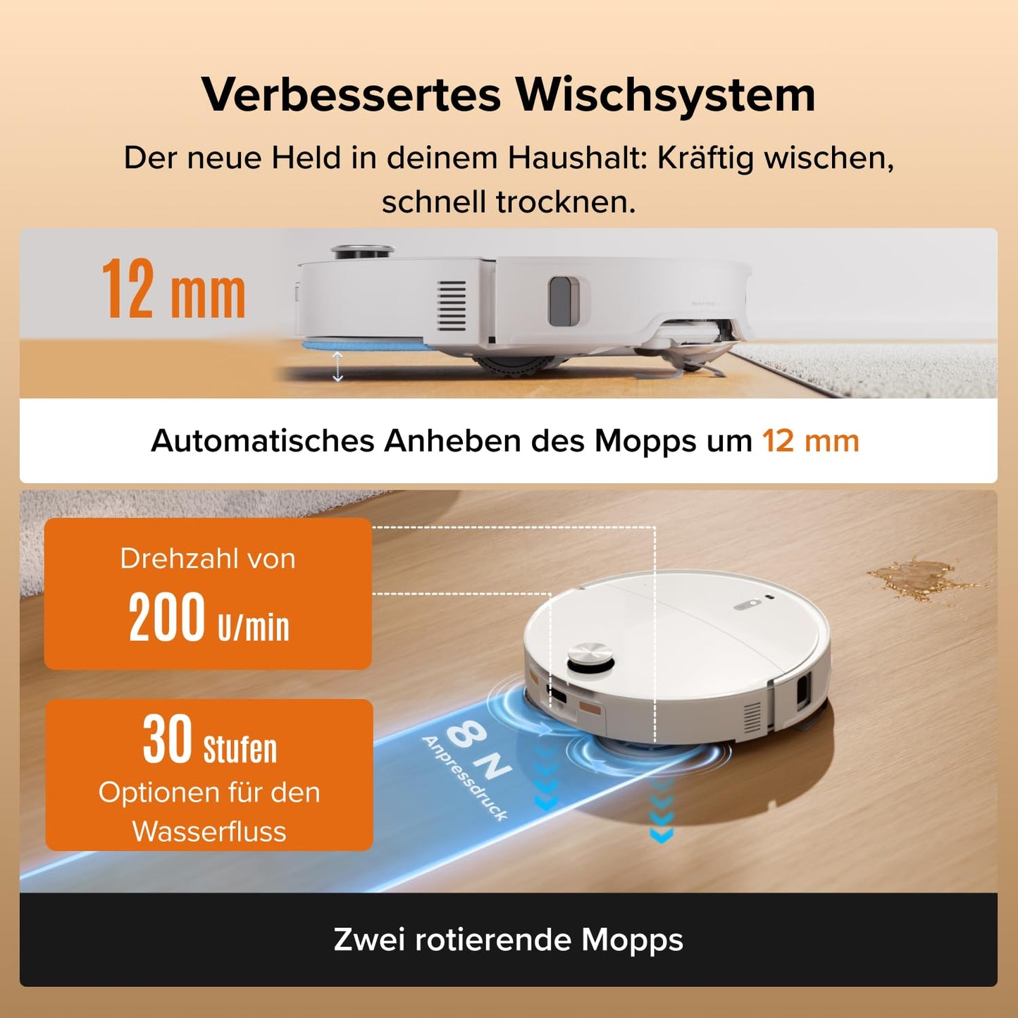 roborock Qrevo Edge 2 Set Saugroboter mit Wischfunktion&Hebarem Wischmopp, 25.000 Pa, Anti-Tangle, ultraflach 7,98 cm, 80 °C Heißwasser-Moppwäsche, FlexiArm-Technologie, AI-Hinderniserkennung(Schwarz)