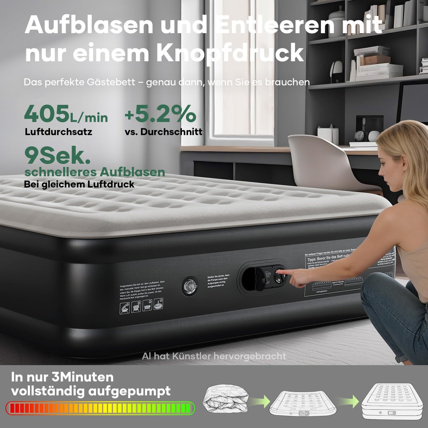 OlarHike Luftmatratze Selbstaufblasend, Luftbett 2 Personen, Gästebett, Luftmatratze 140x200, 1er Pack, aufblasbar für Camping, Zelt, Sofa und Heimgebrauch - 140 x 200 x 46 cm