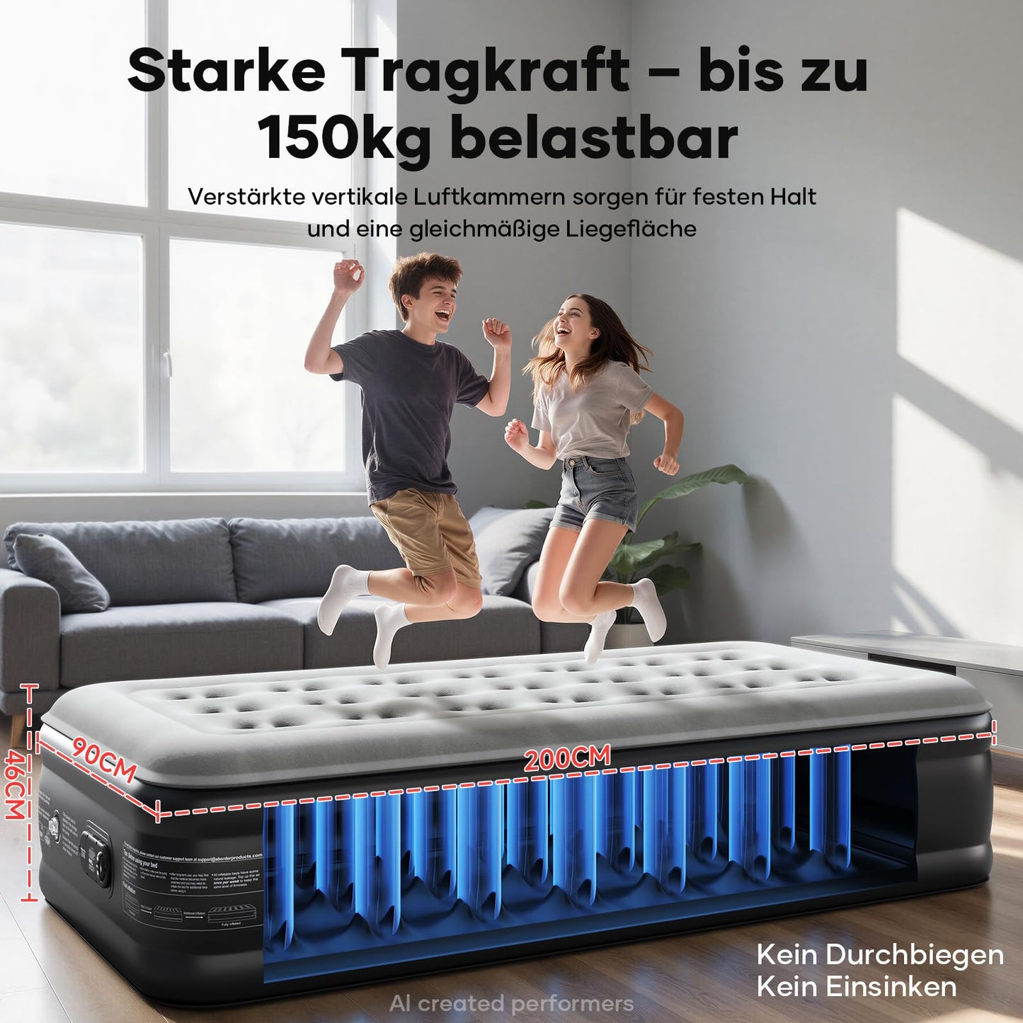 OlarHike Luftmatratze Selbstaufblasend, Luftbett 2 Personen, Gästebett, Luftmatratze 140x200, 1er Pack, aufblasbar für Camping, Zelt, Sofa und Heimgebrauch - 140 x 200 x 46 cm