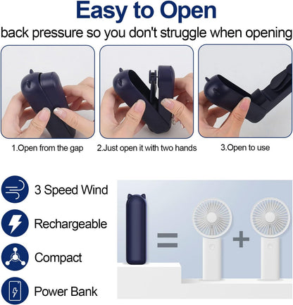 USB Tischventilator Clip Fan mit 2800mAh Wiederaufladbare Batterie, Min Ventilator mit 3 Geschwindigkeitsstufen und Lichtern,360° Drehung Tischventilatoren Akku für drinnen draußen