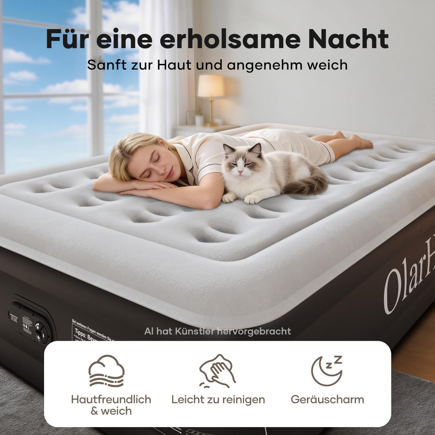 OlarHike Luftmatratze Selbstaufblasend, Luftbett 2 Personen, Gästebett, Luftmatratze 140x200, 1er Pack, aufblasbar für Camping, Zelt, Sofa und Heimgebrauch - 140 x 200 x 46 cm