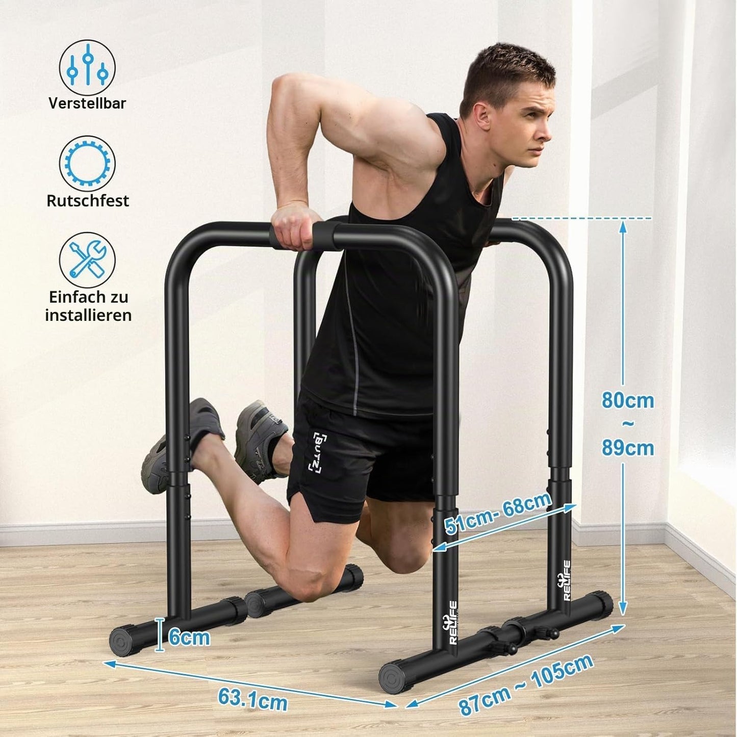 RELIFE REBUILD YOUR LIFE Dip Station Dip Bar Barren Parallettes Push Up Dip-Ständer Einstellbar Einstellbare Höhe Fitness Turnhalle Ausüben Calisthenics Equipment