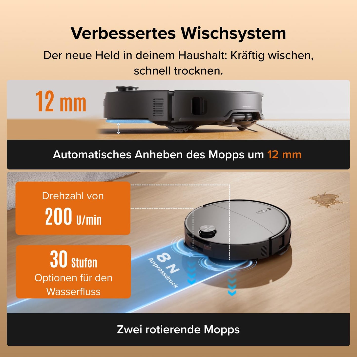 roborock Qrevo Edge 2 Set Saugroboter mit Wischfunktion&Hebarem Wischmopp, 25.000 Pa, Anti-Tangle, ultraflach 7,98 cm, 80 °C Heißwasser-Moppwäsche, FlexiArm-Technologie, AI-Hinderniserkennung(Schwarz)