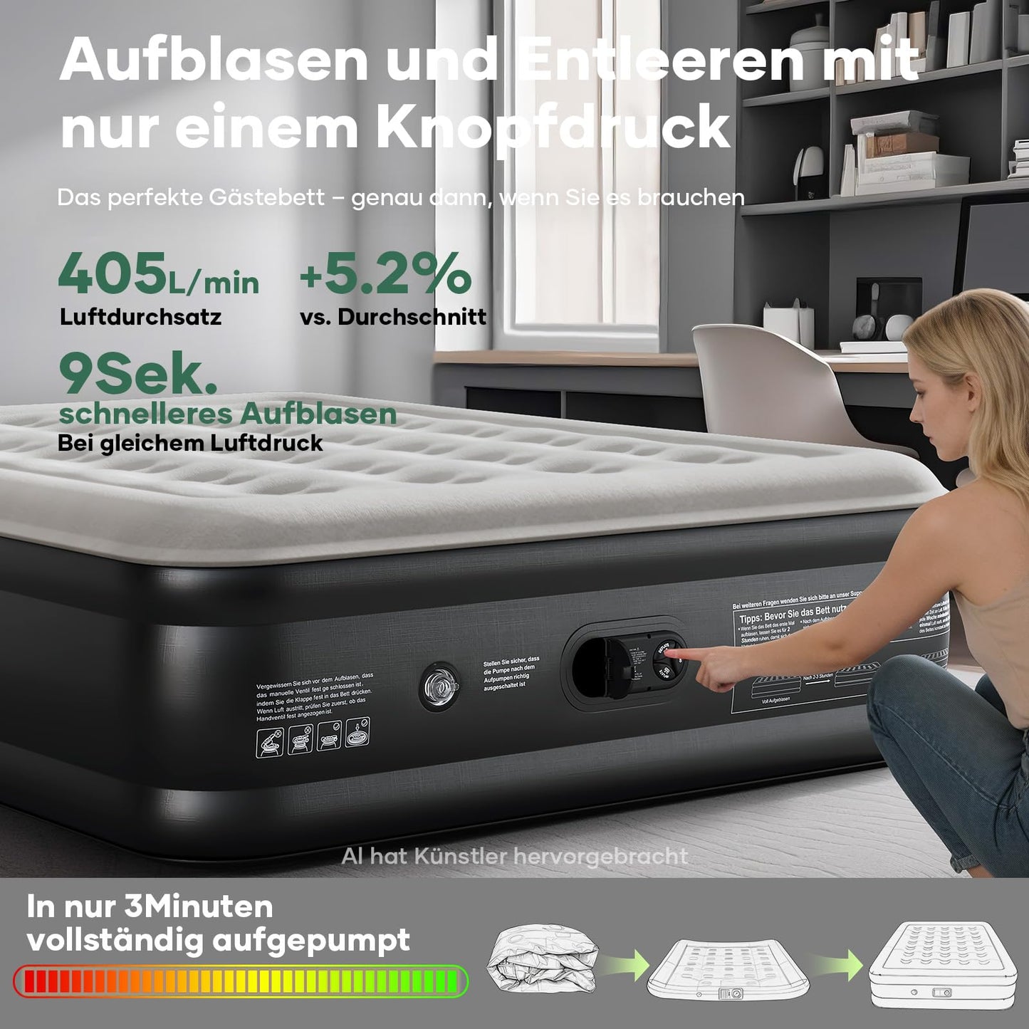 OlarHike Luftmatratze Selbstaufblasend, Luftbett 2 Personen, Gästebett, Luftmatratze 140x200, 1er Pack, aufblasbar für Camping, Zelt, Sofa und Heimgebrauch - 140 x 200 x 46 cm