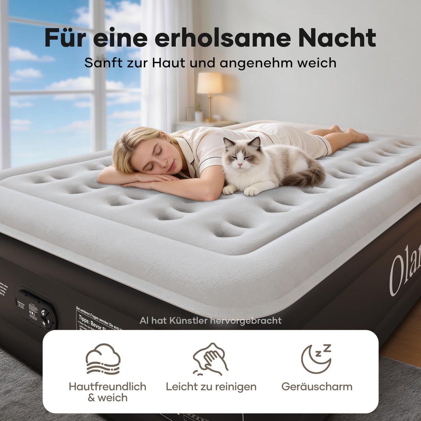 OlarHike Luftmatratze Selbstaufblasend, Luftbett 2 Personen, Gästebett, Luftmatratze 140x200, 1er Pack, aufblasbar für Camping, Zelt, Sofa und Heimgebrauch - 140 x 200 x 46 cm