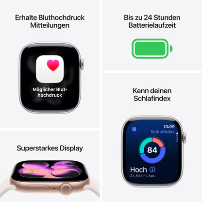 Apple Watch Series 11 GPS 42 mm Smartwatch mit Aluminiumgehäuse in Roségold und Sportarmband in Blassrosa (M/L). Schlafindex, Fitnesstracker, Gesundheitstracking, Always-On Display, Wasserschutz