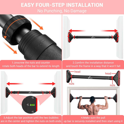 Klimmzugstange Türrahmen, Sportneer Pull Up Bar Tragkraft bis 200 Kg, Reckstange Ohne Schrauben 75-94 cm Ausziehbar, Türreck mit 16,5x4,5 cm PVC-Matten & Neues 360° Drehbares Zahnradschloss