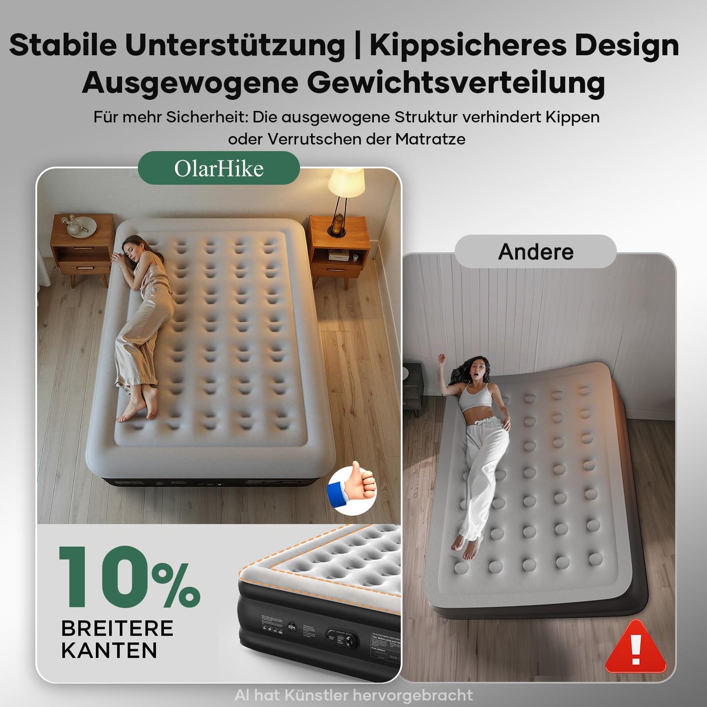 OlarHike Luftmatratze Selbstaufblasend, Luftbett 2 Personen, Gästebett, Luftmatratze 140x200, 1er Pack, aufblasbar für Camping, Zelt, Sofa und Heimgebrauch - 140 x 200 x 46 cm