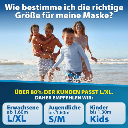 Die Preisgekrönte KAIMANA® Schnorchelmaske für Erwachsene & Kinder - absolut CO2 sicher - inkl. Tragetasche - Tauchermaske Erwachsene - Vollgesichtsmaske Tauchmaske