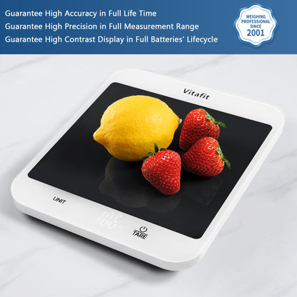 Vitafit 15kg Küchenwaage, Genauigkeit 1g durch Unser Professionelle Waagenfabrik Seit 2001,LFGB-Zulassung Waage Küche Digital zum Kochen und Backen, Große Plattform 215x180mm, 3 AAA-Batterien, Schwarz