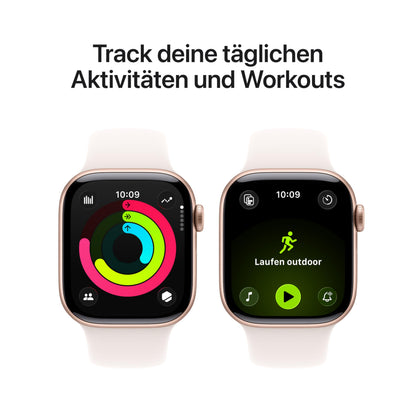 Apple Watch Series 11 GPS 42 mm Smartwatch mit Aluminiumgehäuse in Roségold und Sportarmband in Blassrosa (M/L). Schlafindex, Fitnesstracker, Gesundheitstracking, Always-On Display, Wasserschutz