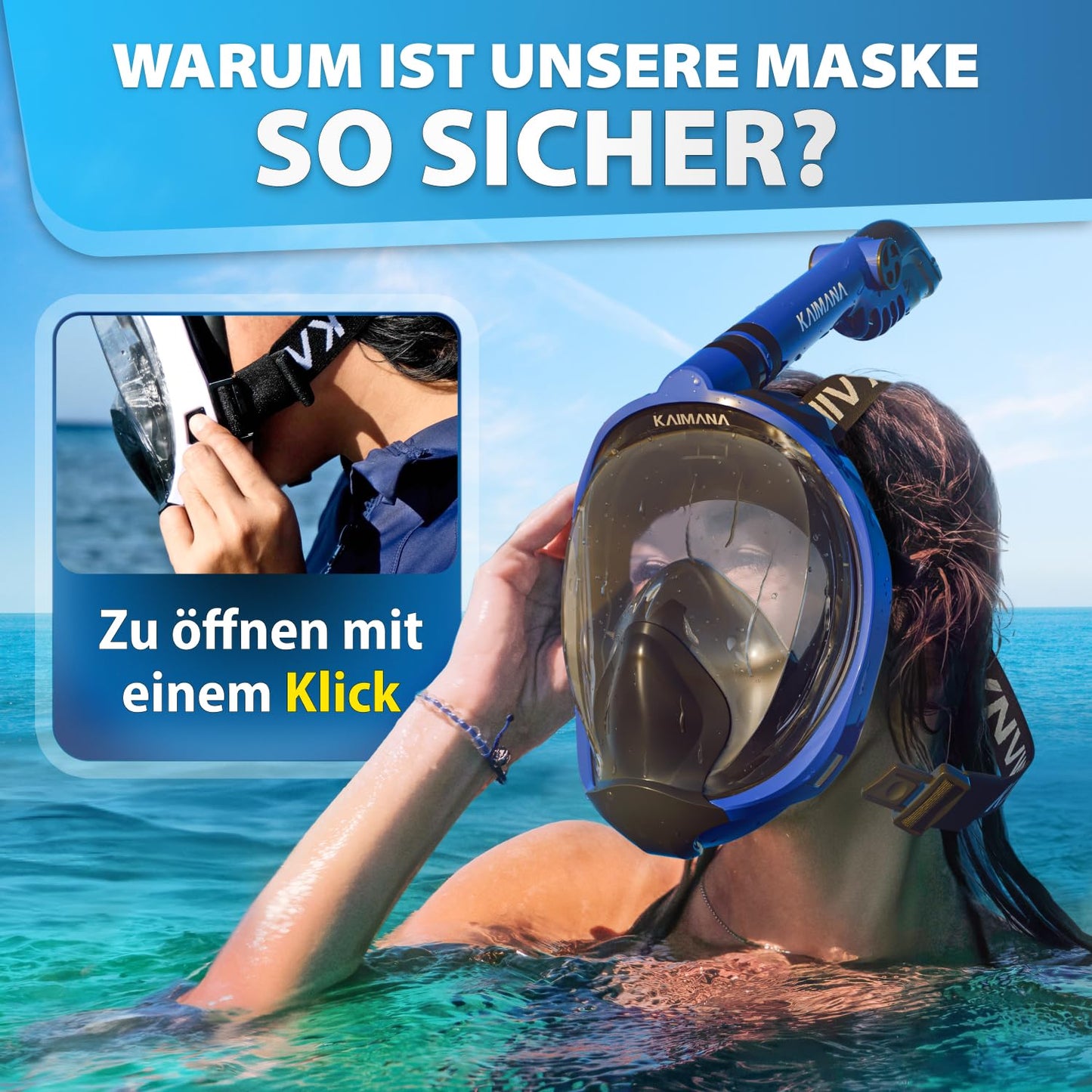 Die Preisgekrönte KAIMANA® Schnorchelmaske für Erwachsene & Kinder - absolut CO2 sicher - inkl. Tragetasche - Tauchermaske Erwachsene - Vollgesichtsmaske Tauchmaske