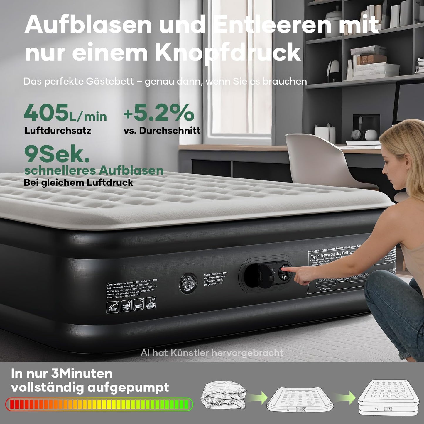 OlarHike Luftmatratze Selbstaufblasend, Luftbett 2 Personen, Gästebett, Luftmatratze 140x200, 1er Pack, aufblasbar für Camping, Zelt, Sofa und Heimgebrauch - 140 x 200 x 46 cm