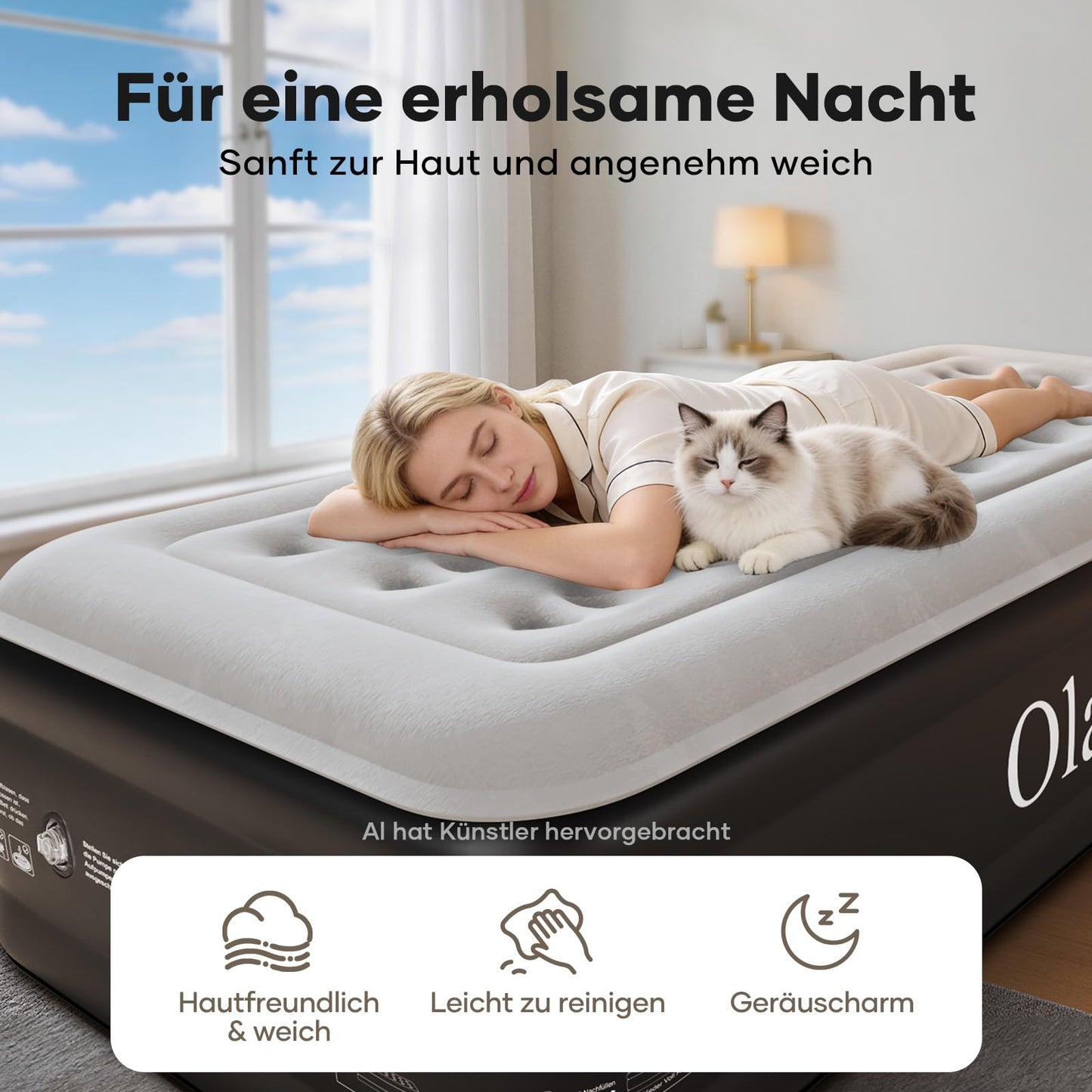 OlarHike Luftmatratze Selbstaufblasend, Luftbett 2 Personen, Gästebett, Luftmatratze 140x200, 1er Pack, aufblasbar für Camping, Zelt, Sofa und Heimgebrauch - 140 x 200 x 46 cm