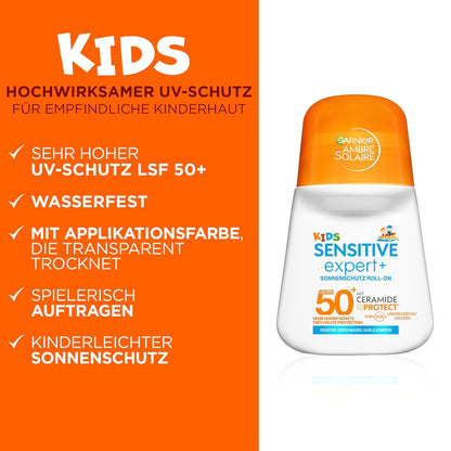 Garnier Ambre Solaire Sensitive Expert + Hydrating UV Water Sonnenschutzspray LSF 50 – Sonnen-Spray für Körper, Gesicht, Kopfhaut & Haare – Wasserfest, sandresistent & nicht fettend – 150ml