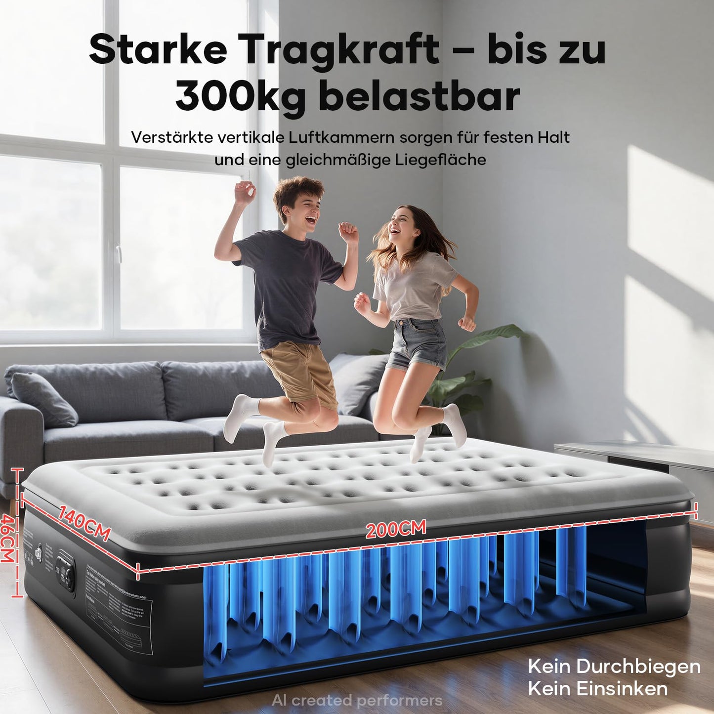 OlarHike Luftmatratze Selbstaufblasend, Luftbett 2 Personen, Gästebett, Luftmatratze 140x200, 1er Pack, aufblasbar für Camping, Zelt, Sofa und Heimgebrauch - 140 x 200 x 46 cm