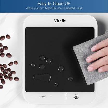 Vitafit 15kg Küchenwaage, Genauigkeit 1g durch Unser Professionelle Waagenfabrik Seit 2001,LFGB-Zulassung Waage Küche Digital zum Kochen und Backen, Große Plattform 215x180mm, 3 AAA-Batterien, Schwarz