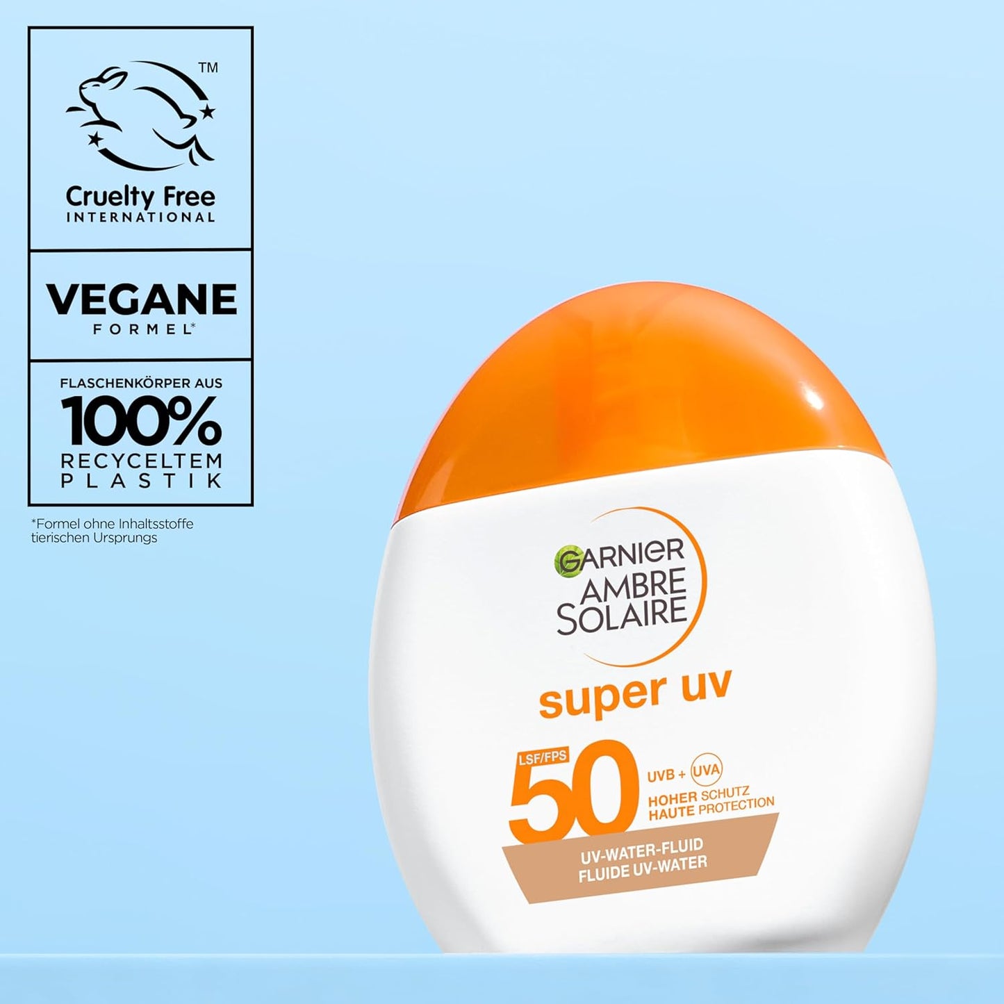 Garnier Ambre Solaire Sensitive Expert + Hydrating UV Water Sonnenschutzspray LSF 50 – Sonnen-Spray für Körper, Gesicht, Kopfhaut & Haare – Wasserfest, sandresistent & nicht fettend – 150ml