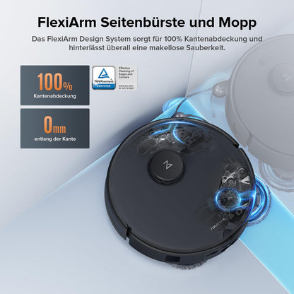 roborock Qrevo Edge 2 Set Saugroboter mit Wischfunktion&Hebarem Wischmopp, 25.000 Pa, Anti-Tangle, ultraflach 7,98 cm, 80 °C Heißwasser-Moppwäsche, FlexiArm-Technologie, AI-Hinderniserkennung(Schwarz)