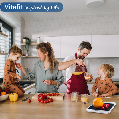 Vitafit 15kg Küchenwaage, Genauigkeit 1g durch Unser Professionelle Waagenfabrik Seit 2001,LFGB-Zulassung Waage Küche Digital zum Kochen und Backen, Große Plattform 215x180mm, 3 AAA-Batterien, Schwarz