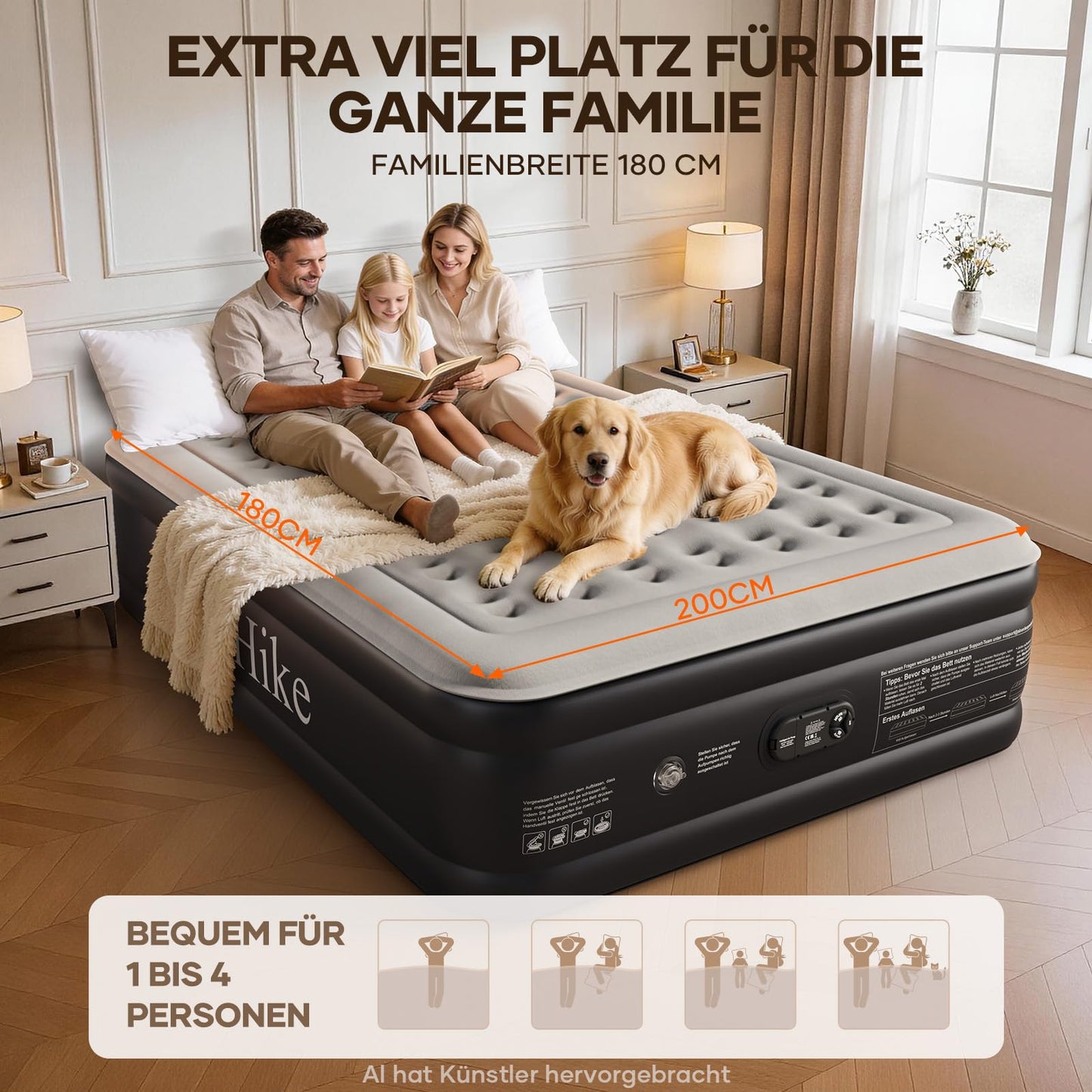 OlarHike Luftmatratze Selbstaufblasend, Luftbett 2 Personen, Gästebett, Luftmatratze 140x200, 1er Pack, aufblasbar für Camping, Zelt, Sofa und Heimgebrauch - 140 x 200 x 46 cm
