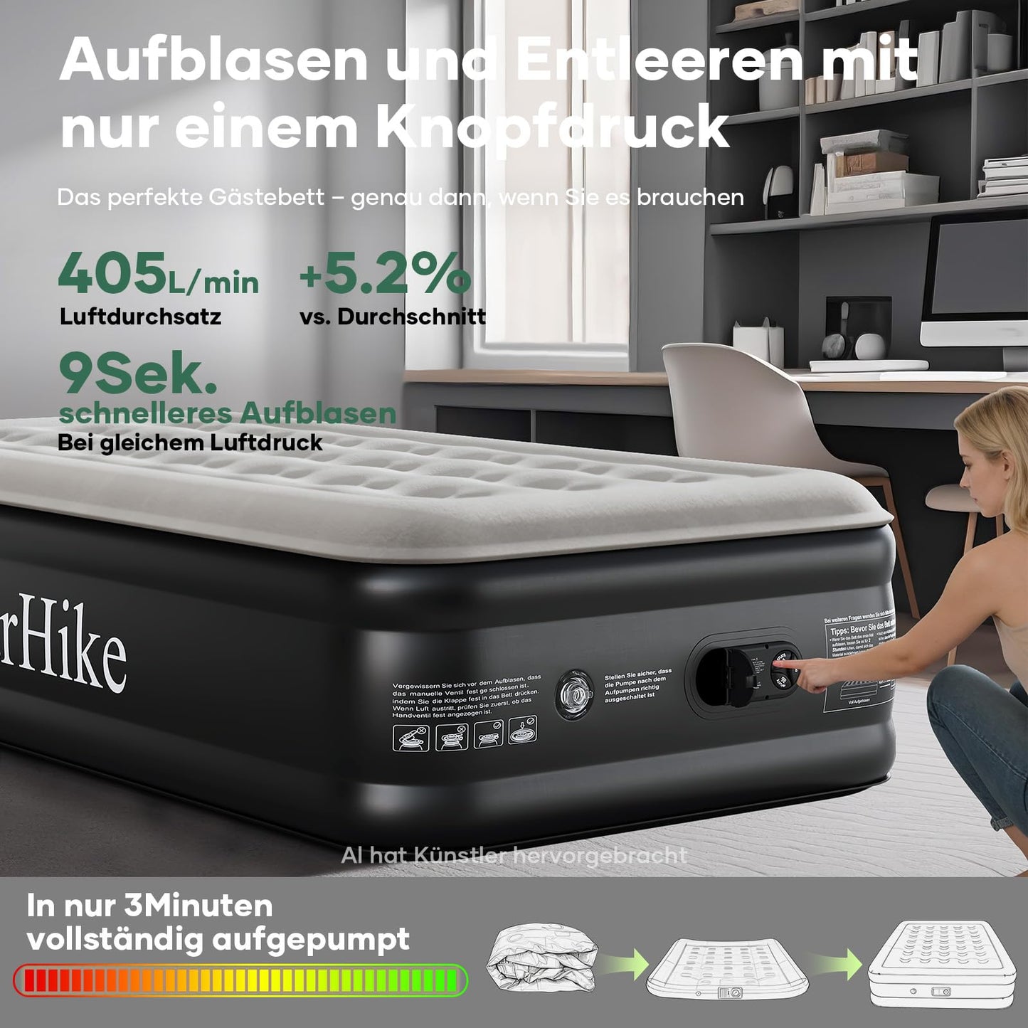 OlarHike Luftmatratze Selbstaufblasend, Luftbett 2 Personen, Gästebett, Luftmatratze 140x200, 1er Pack, aufblasbar für Camping, Zelt, Sofa und Heimgebrauch - 140 x 200 x 46 cm