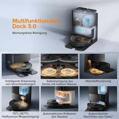roborock Qrevo Edge 2 Set Saugroboter mit Wischfunktion&Hebarem Wischmopp, 25.000 Pa, Anti-Tangle, ultraflach 7,98 cm, 80 °C Heißwasser-Moppwäsche, FlexiArm-Technologie, AI-Hinderniserkennung(Schwarz)