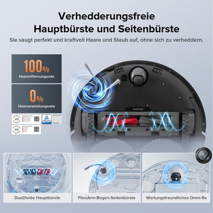 roborock Qrevo Edge 2 Set Saugroboter mit Wischfunktion&Hebarem Wischmopp, 25.000 Pa, Anti-Tangle, ultraflach 7,98 cm, 80 °C Heißwasser-Moppwäsche, FlexiArm-Technologie, AI-Hinderniserkennung(Schwarz)