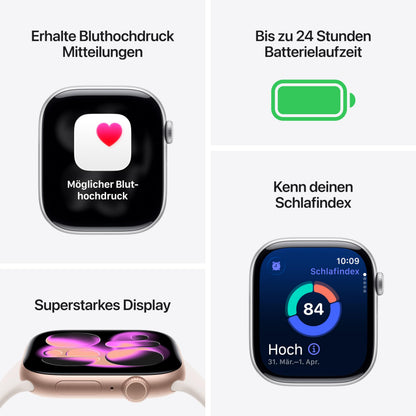 Apple Watch Series 11 GPS 42 mm Smartwatch mit Aluminiumgehäuse in Roségold und Sportarmband in Blassrosa (M/L). Schlafindex, Fitnesstracker, Gesundheitstracking, Always-On Display, Wasserschutz