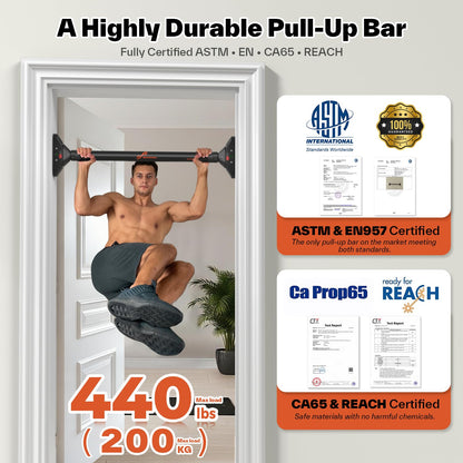 Klimmzugstange Türrahmen, Sportneer Pull Up Bar Tragkraft bis 200 Kg, Reckstange Ohne Schrauben 75-94 cm Ausziehbar, Türreck mit 16,5x4,5 cm PVC-Matten & Neues 360° Drehbares Zahnradschloss