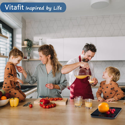Vitafit 15kg Küchenwaage, Genauigkeit 1g durch Unser Professionelle Waagenfabrik Seit 2001,LFGB-Zulassung Waage Küche Digital zum Kochen und Backen, Große Plattform 215x180mm, 3 AAA-Batterien, Schwarz