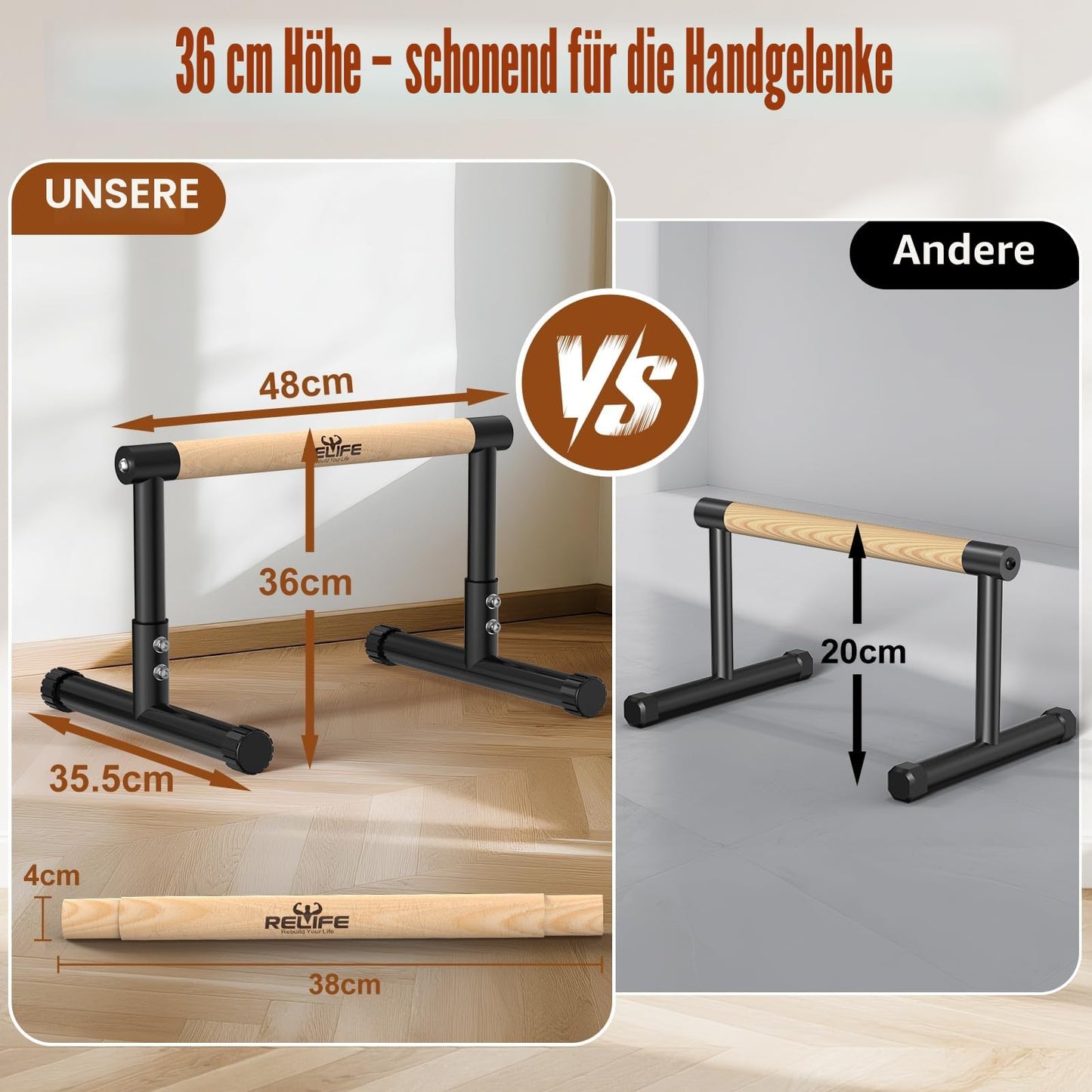 RELIFE REBUILD YOUR LIFE Dip Station Dip Bar Barren Parallettes Push Up Dip-Ständer Einstellbar Einstellbare Höhe Fitness Turnhalle Ausüben Calisthenics Equipment