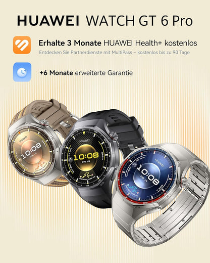HUAWEI Watch GT 6 Pro Smartwatch, GPS, EKG, 1,47" AMOLED-Display, Bis zu 21 Tage Akku, umfassende Fahrrad-Features, 100+ Sportmodi, Kompatibel mit Android™ & iOS, Gesundheitsmonitoring, Schwarz, 46mm