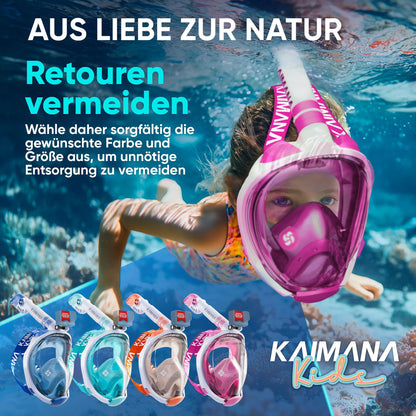 Die Preisgekrönte KAIMANA® Schnorchelmaske für Erwachsene & Kinder - absolut CO2 sicher - inkl. Tragetasche - Tauchermaske Erwachsene - Vollgesichtsmaske Tauchmaske