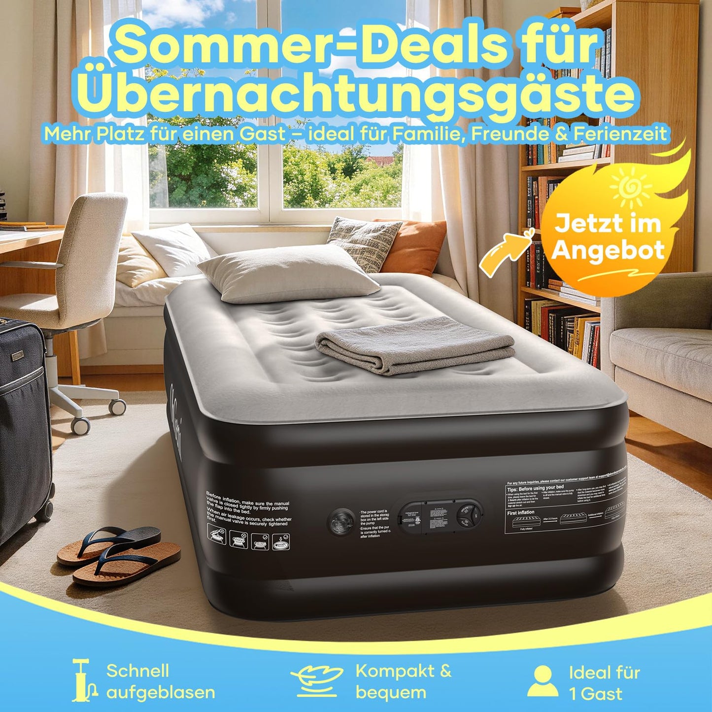 OlarHike Luftmatratze Selbstaufblasend, Luftbett 2 Personen, Gästebett, Luftmatratze 140x200, 1er Pack, aufblasbar für Camping, Zelt, Sofa und Heimgebrauch - 140 x 200 x 46 cm