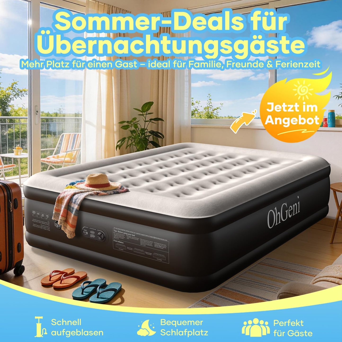 OlarHike Luftmatratze Selbstaufblasend, Luftbett 2 Personen, Gästebett, Luftmatratze 140x200, 1er Pack, aufblasbar für Camping, Zelt, Sofa und Heimgebrauch - 140 x 200 x 46 cm